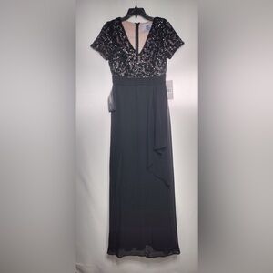 JS Collection Elegant Black Sequin Evening Gown size 6 brand new w tags